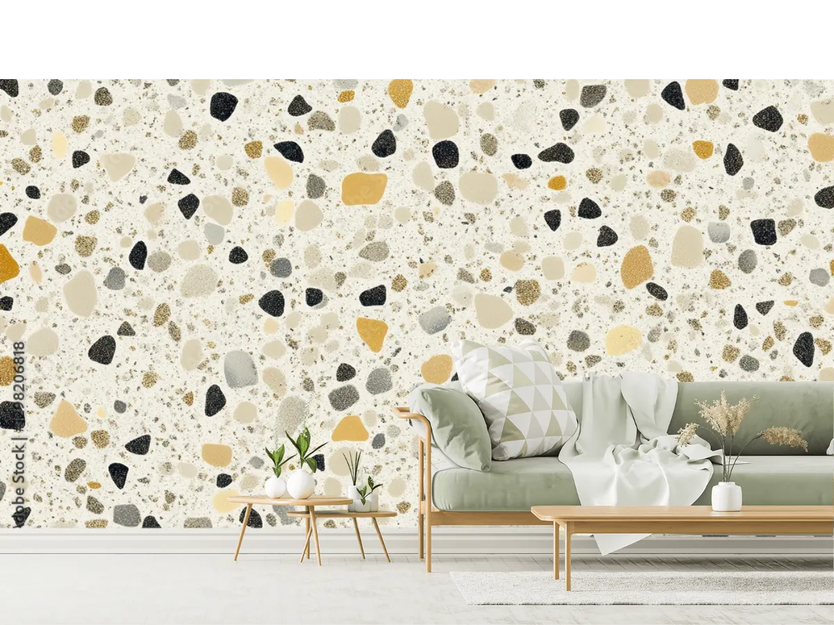 Mural Terrazo Moderno Beige – Fotomural Decorativo en Vinil para Sala o Recámara