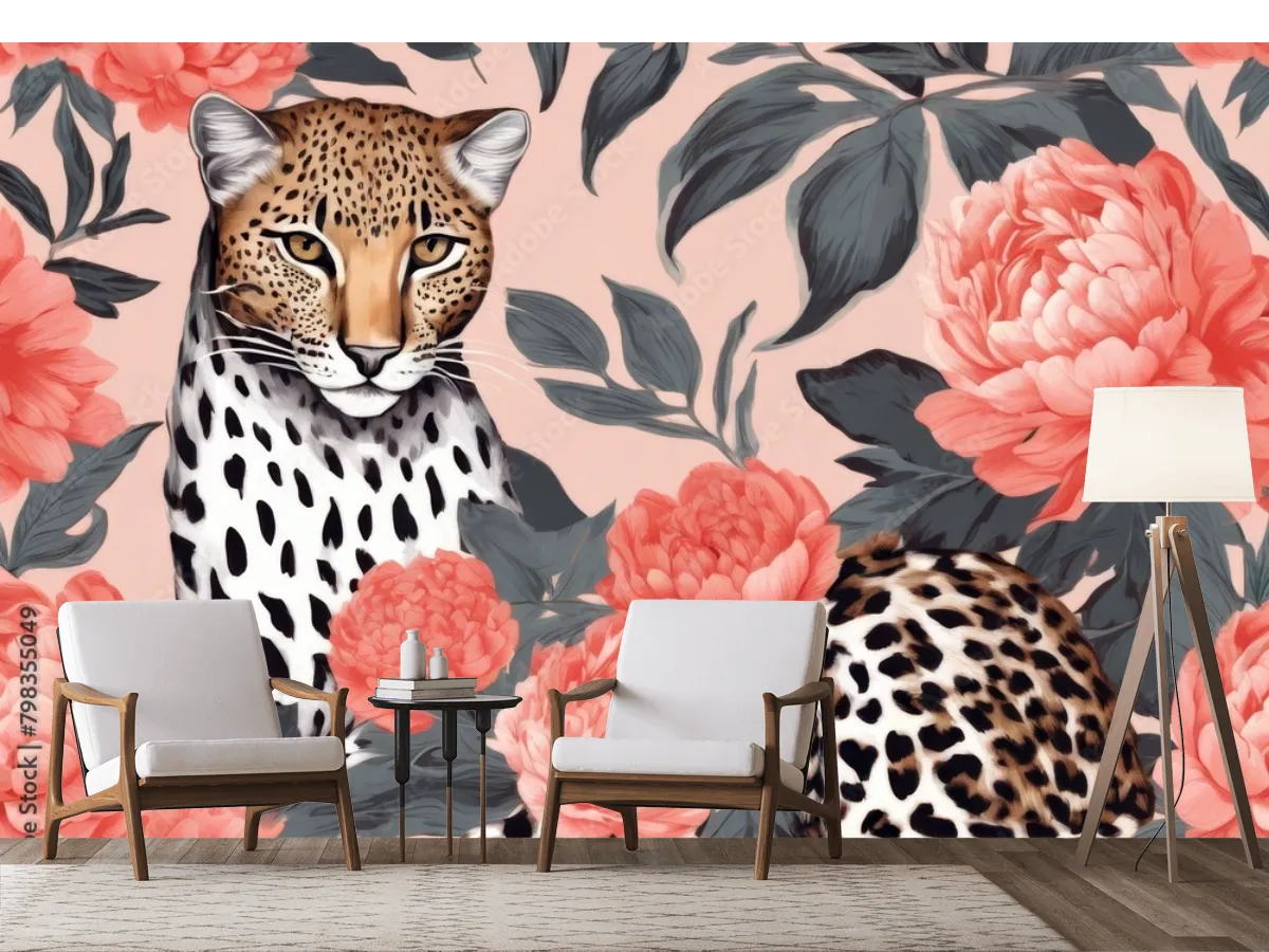 Mural Jaguar Fabuloso en Flores | Fotomural decorativo vinil, tapiz texturizado