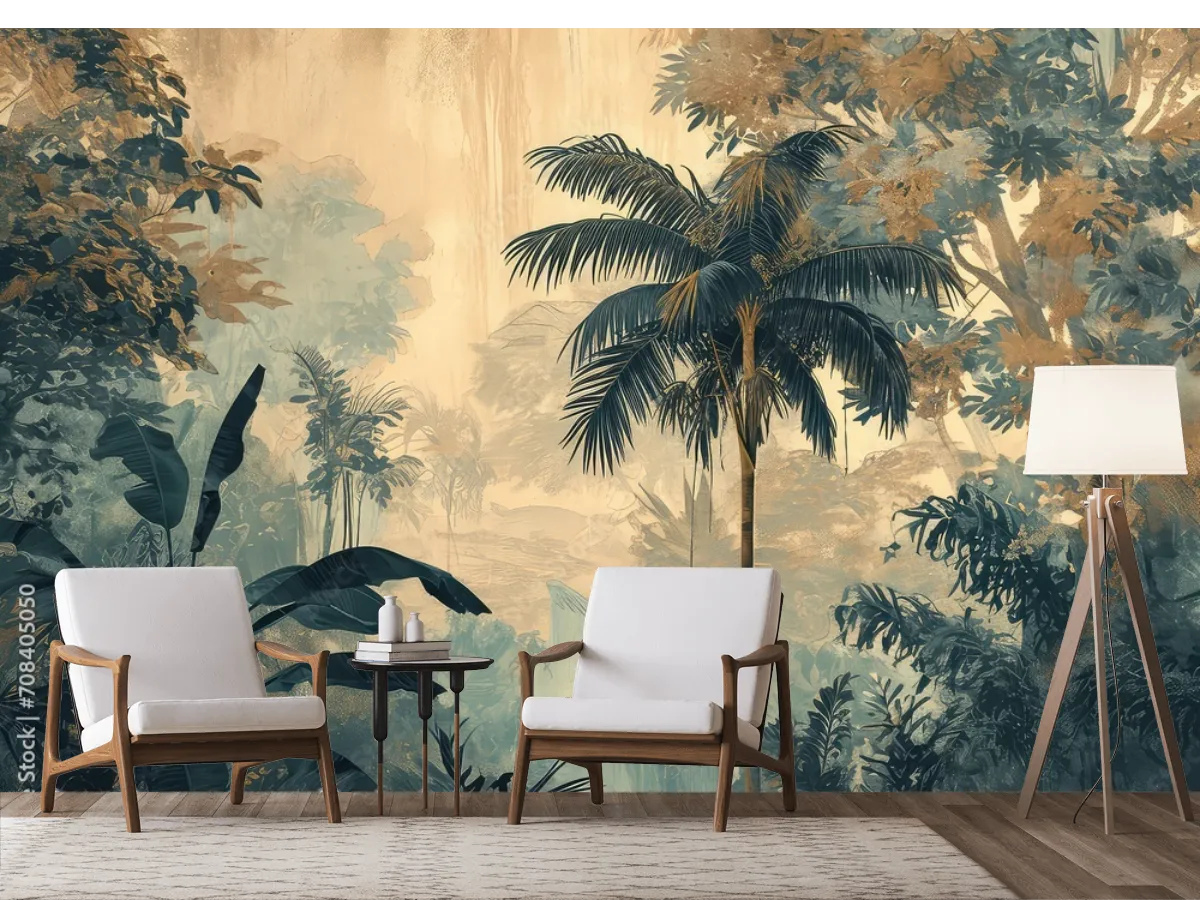 Mural Tropical Refugio Niebla | Fotomural Decorativo Vinil Arquitectónico