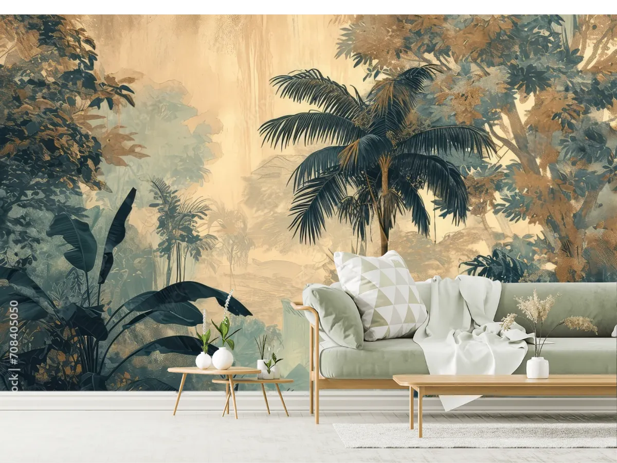 Mural Tropical Refugio Niebla | Fotomural Decorativo Vinil Arquitectónico