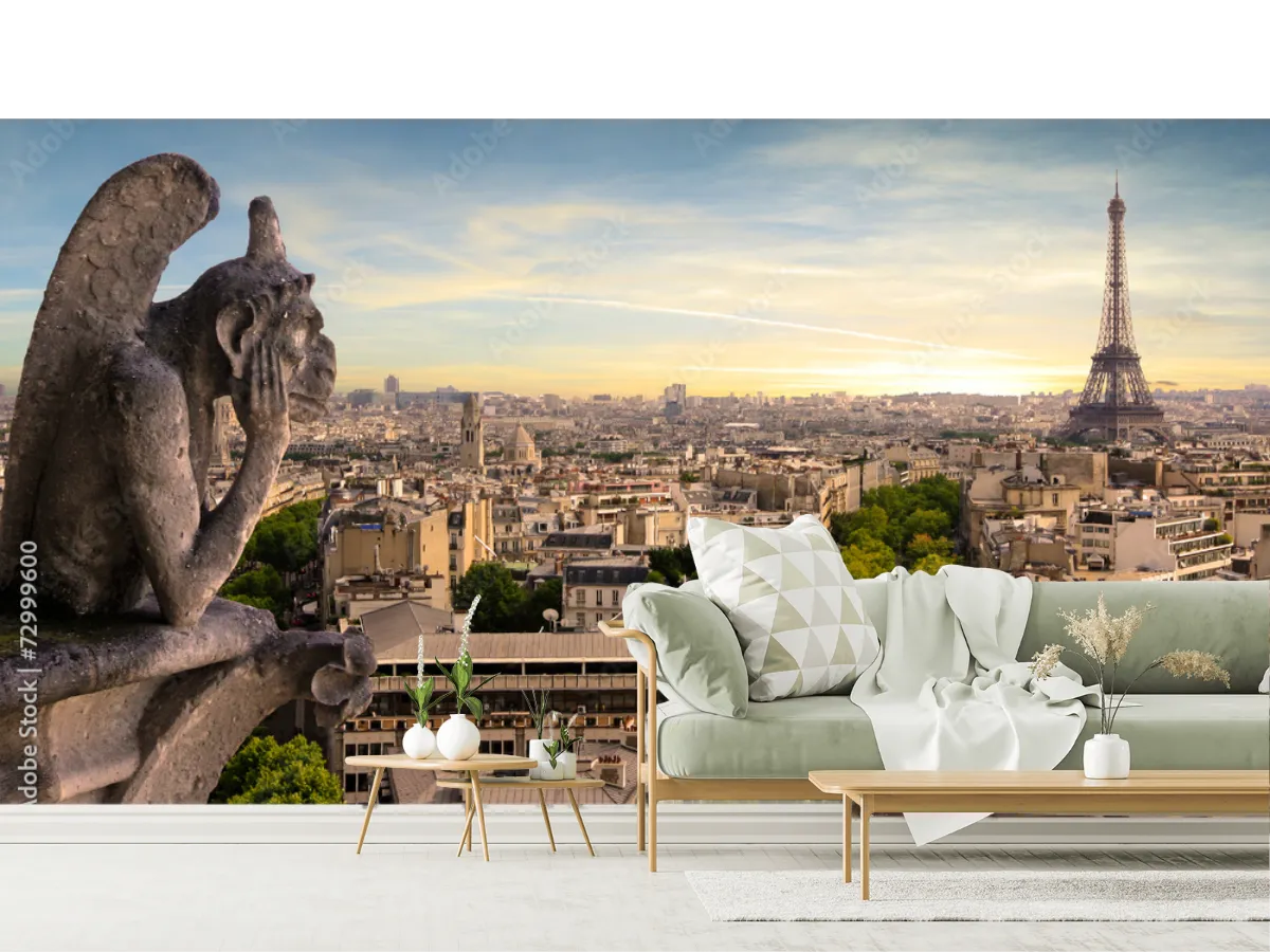 Mural París Inspiración Gárgola Vinil Arquitectónico para sala