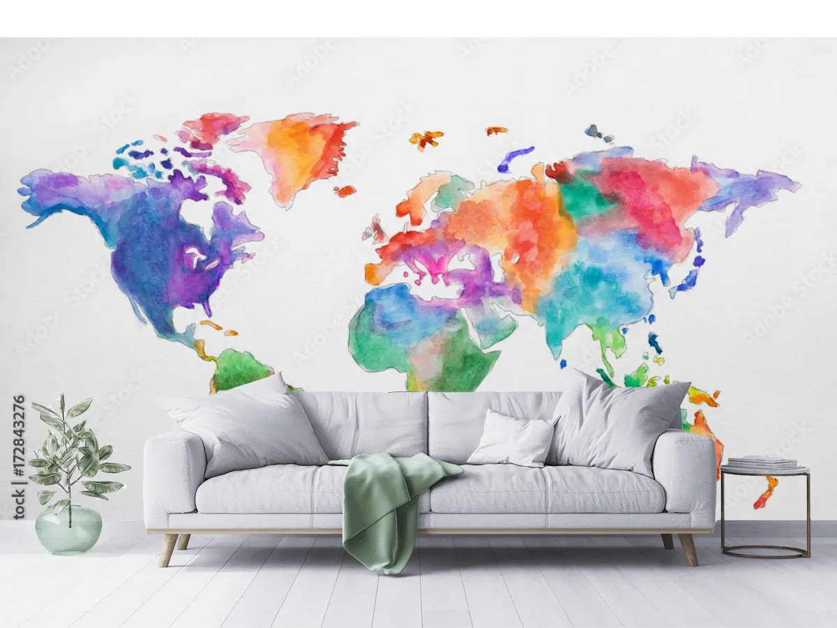Papel tapiz mapa mundial acuarela – Viaja sin salir de casa | Opciones de materiales