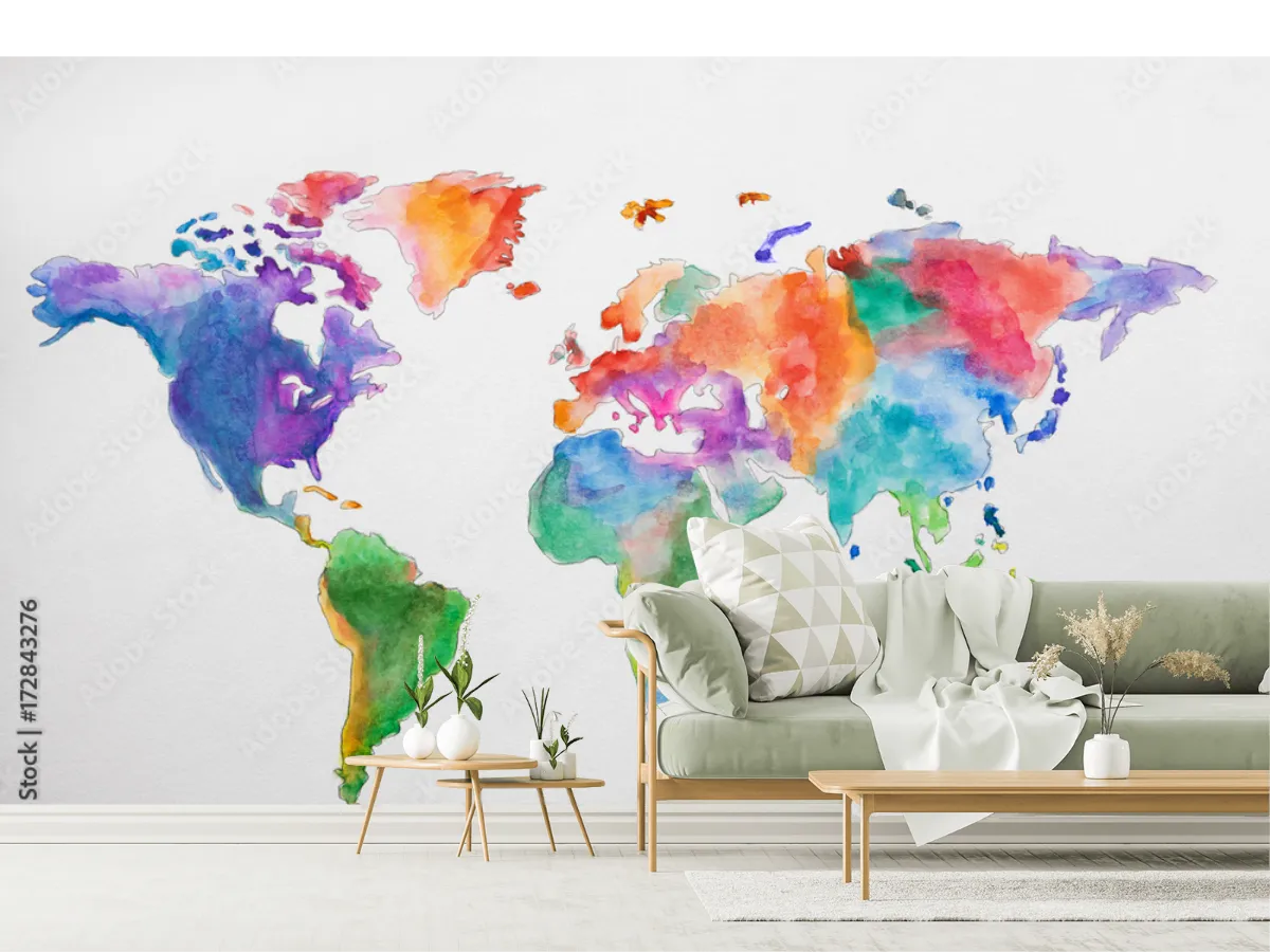 Papel tapiz mapa mundial acuarela – Viaja sin salir de casa | Opciones de materiales