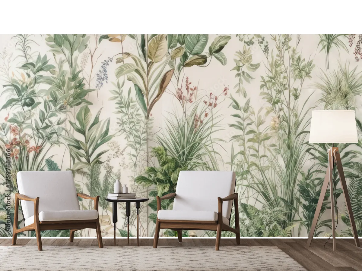 Mural Botánico Encanto Verde - Fotomural Vinil Arquitectónico y Papel Tapiz