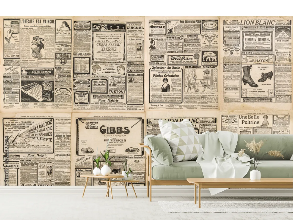 Mural Vintage Press Vinil Arquitectónico | Fotomural artístico estilo periódico antiguo