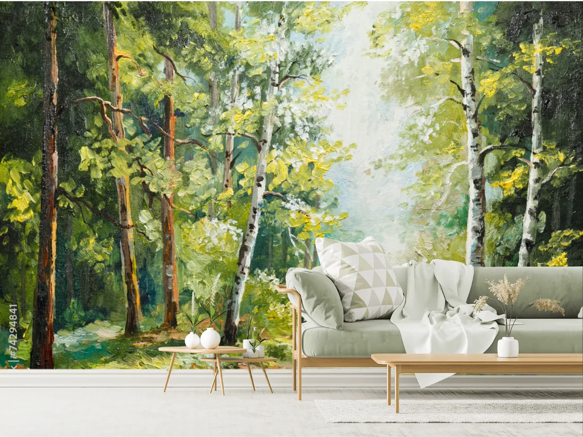 Mural Sendero Bosque Luminoso en Vinil Arquitectónico o Papel Tapiz Decorativo
