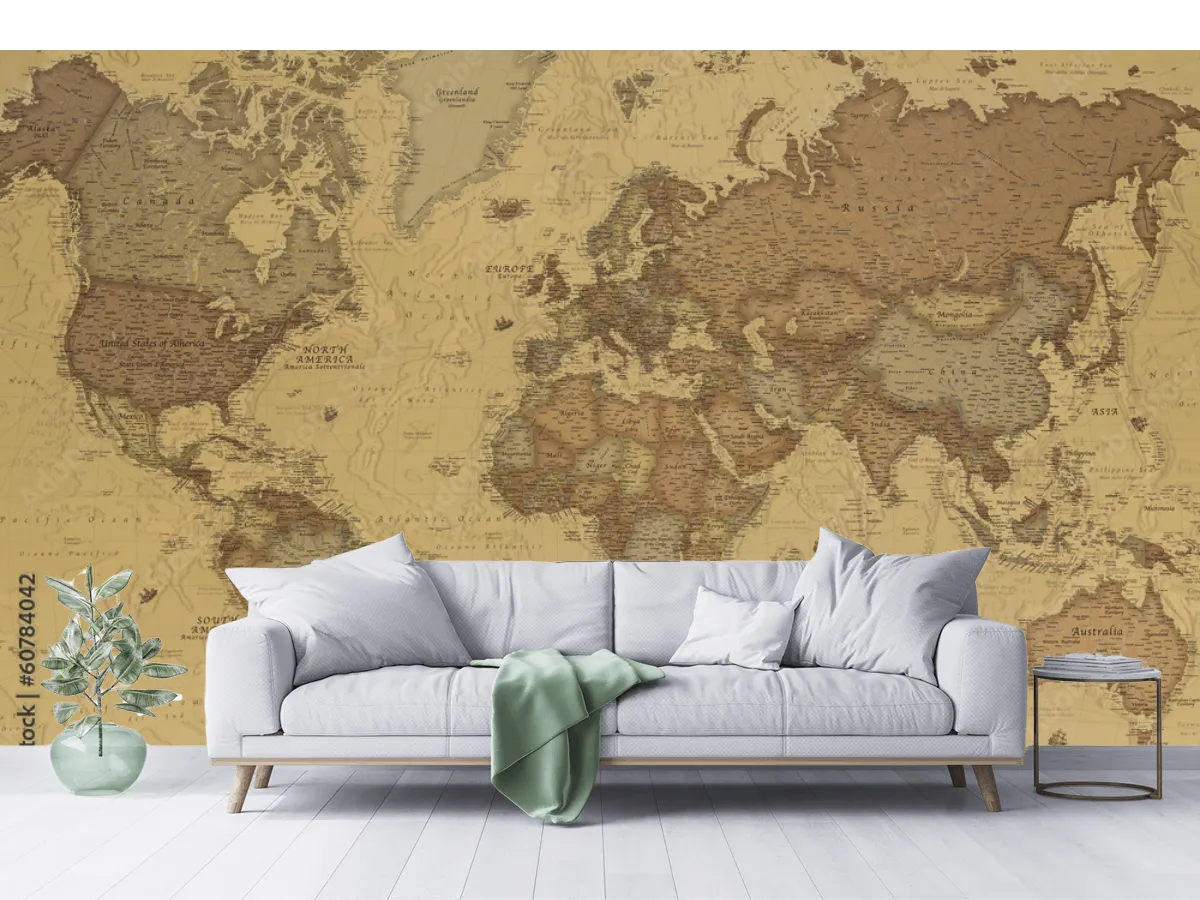 Mural Mapamundi Antiguo modelo Atlas Soñador en Vinil o Papel Tapiz