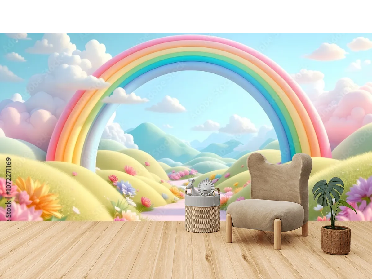 Mural Arcoiris Encantado en Vinil Arquitectónico o Papel Tapiz Decorativo