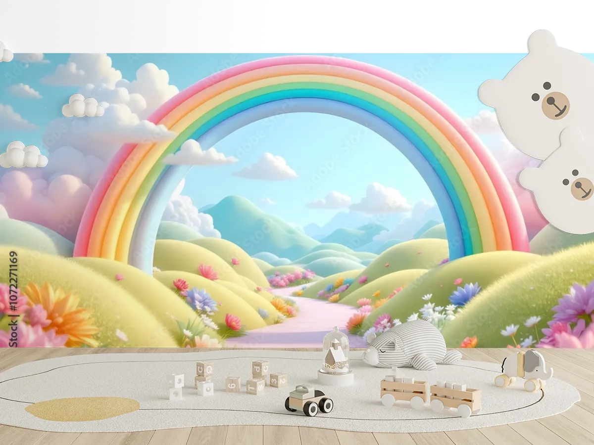 Mural Arcoiris Encantado en Vinil Arquitectónico o Papel Tapiz Decorativo
