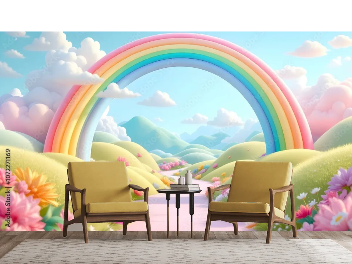 Mural Arcoiris Encantado en Vinil Arquitectónico o Papel Tapiz Decorativo