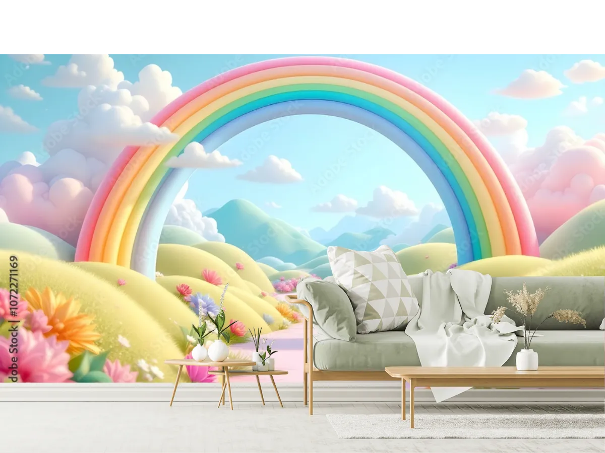 Mural Arcoiris Encantado en Vinil Arquitectónico o Papel Tapiz Decorativo
