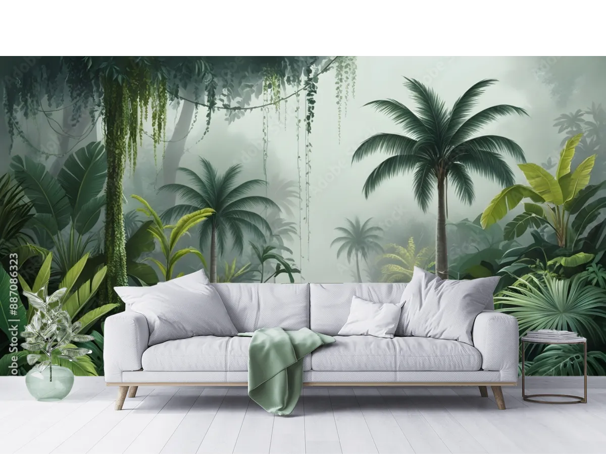 Mural Palmar Escondido Selva Tropical para Decoración de Sala