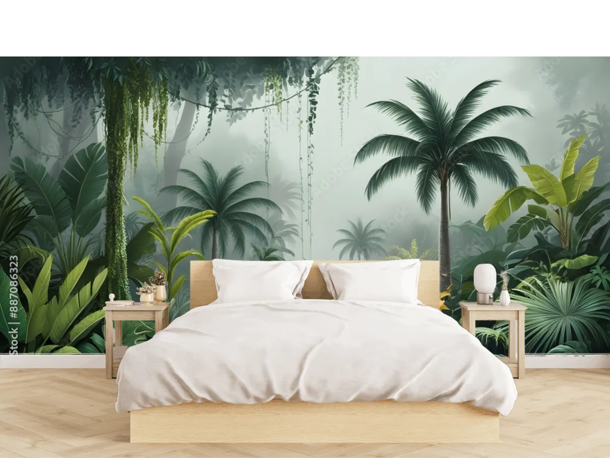 Mural Palmar Escondido Selva Tropical para Decoración de Sala