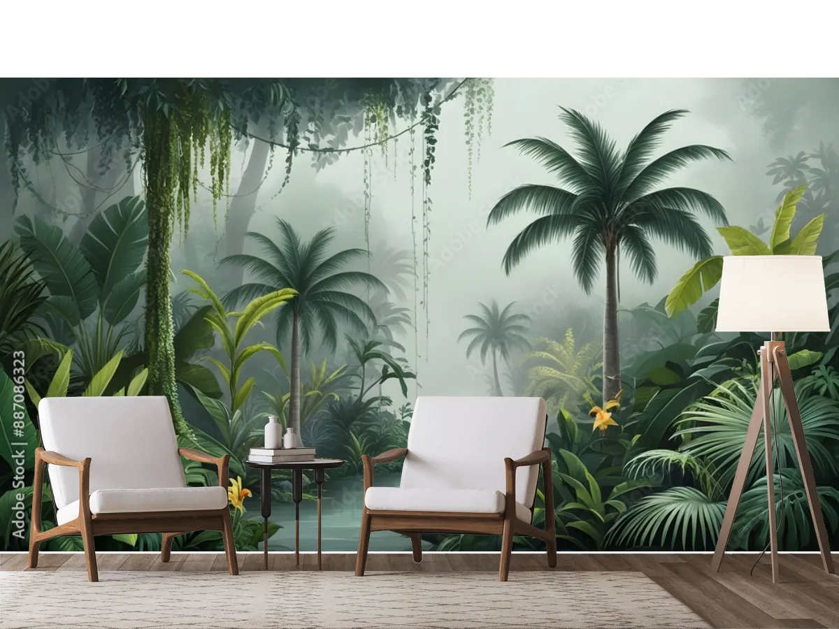 Mural Palmar Escondido Selva Tropical para Decoración de Sala