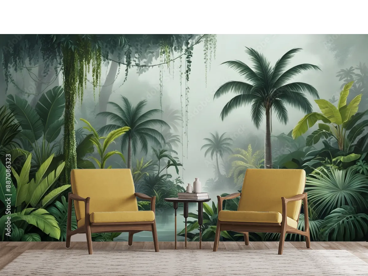 Mural Palmar Escondido Selva Tropical para Decoración de Sala