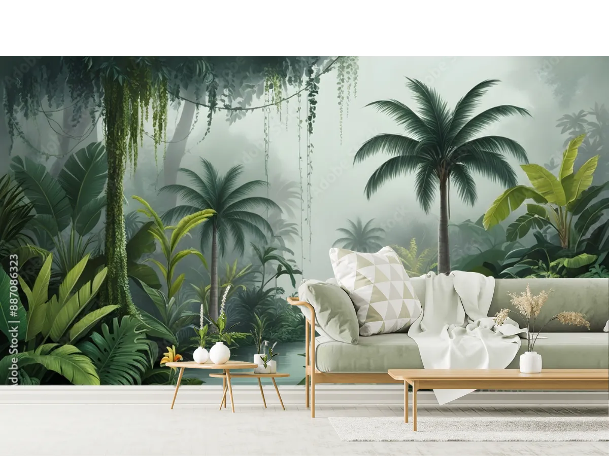 Mural Palmar Escondido Selva Tropical para Decoración de Sala