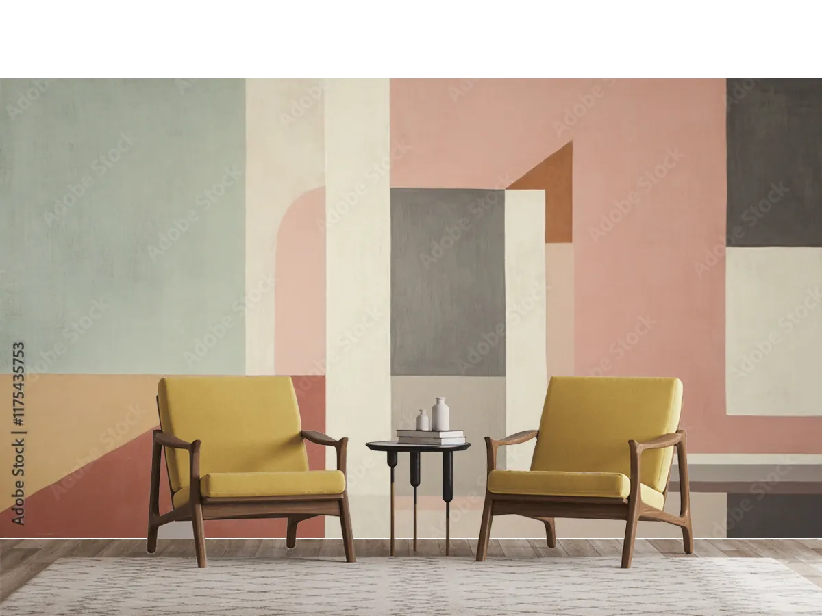 Mural Geometría Suave para Decoración Moderna - Vinil, Tapiz o Contract