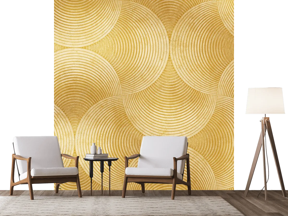 Mural Dorado Modelo Semicírculos Geométricos para Decoración de Sala