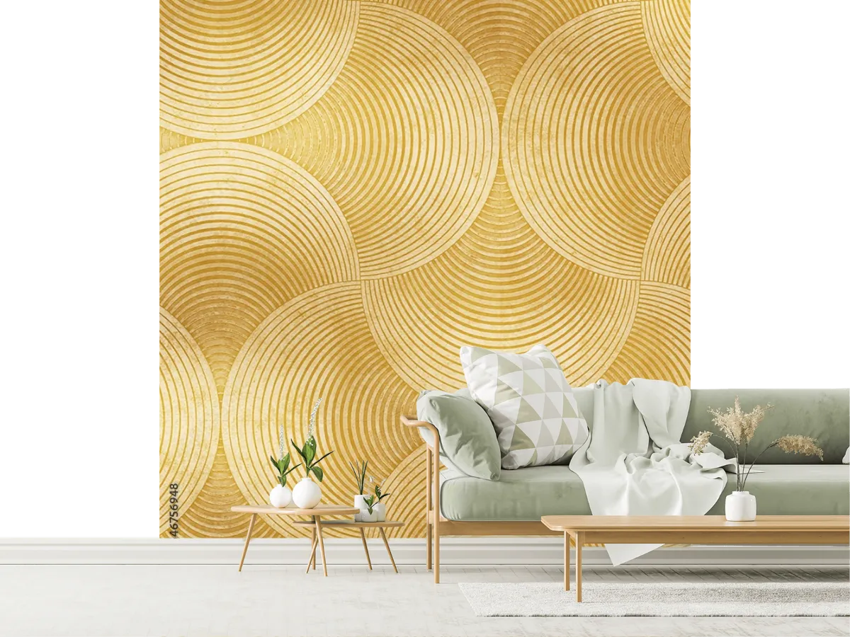 Mural Dorado Modelo Semicírculos Geométricos para Decoración de Sala