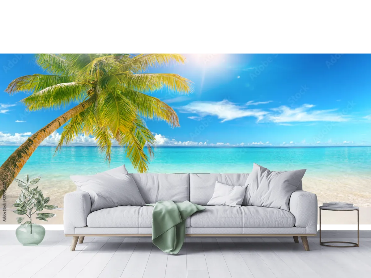 Mural Paraíso Azul Palma Tropical – Fotomural Decorativo en Vinil o Tapiz