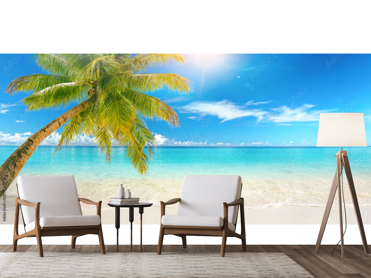 Mural Paraíso Azul Palma Tropical – Fotomural Decorativo en Vinil o Tapiz