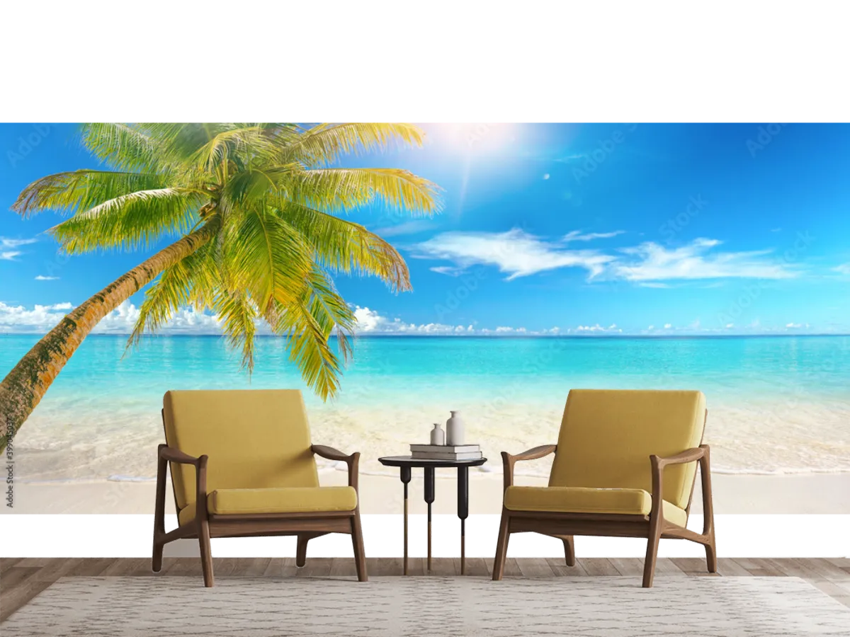 Mural Paraíso Azul Palma Tropical – Fotomural Decorativo en Vinil o Tapiz