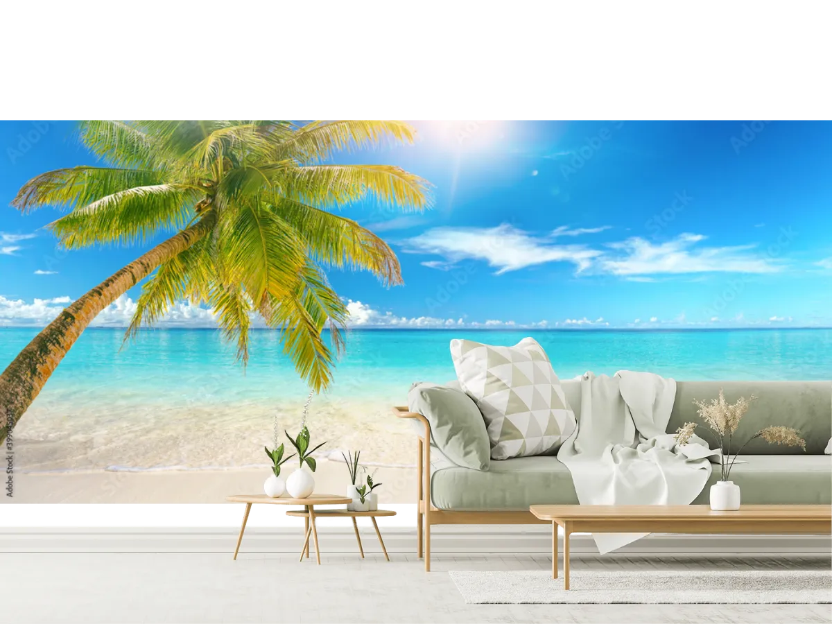 Mural Paraíso Azul Palma Tropical – Fotomural Decorativo en Vinil o Tapiz