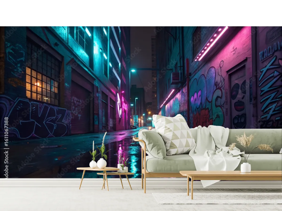 Mural Callejón Neon Urbano personalizado en Vinil o Papel Tapiz