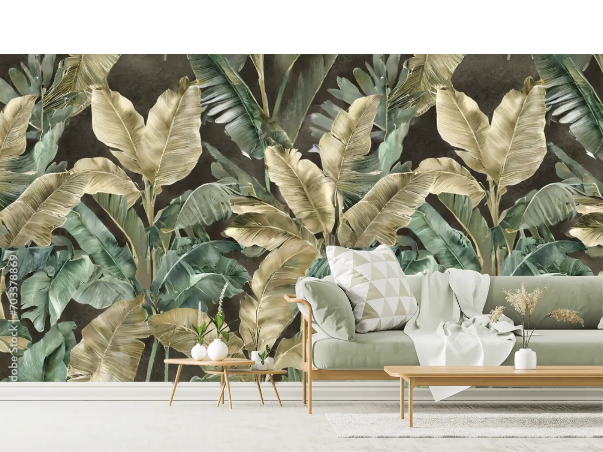 Mural Hojas Tropicales Escapada Botánica en Vinil o Papel Tapiz Decorativo