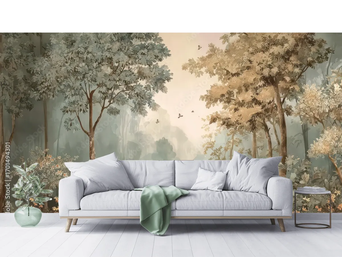 Mural Bosque Mistico para Sala en Vinil Arquitectónico o Papel Tapiz