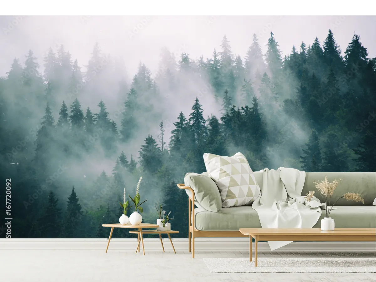 Mural Bosque Encantado Neblina – fotomural para decoración de sala y recámara