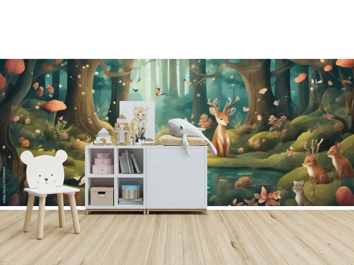 Mural Bosque Encantado Infantil para cuartos, Fotomural Vinil, Papel Tapiz