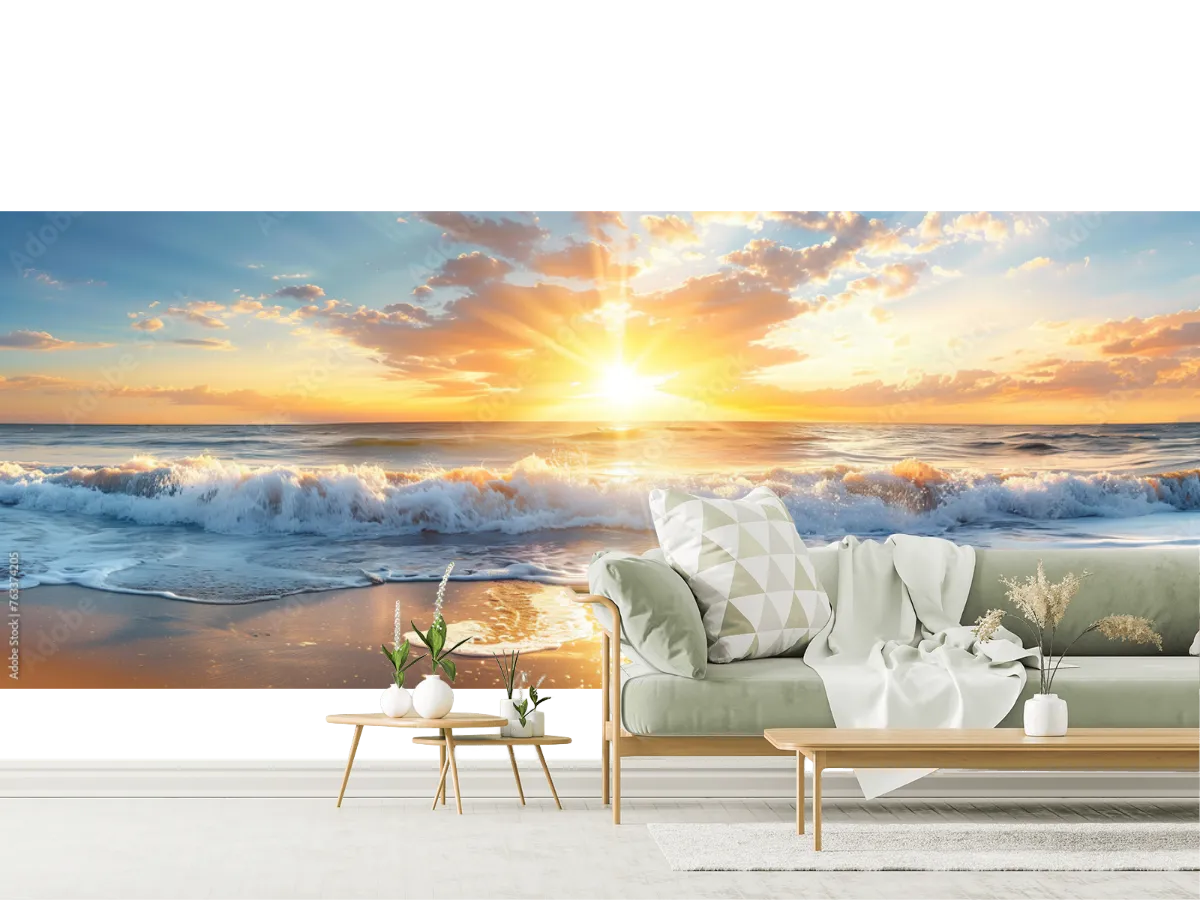 Fotomural Modelo Mural Amanecer Dorado Costa en Vinil o Papel Tapiz