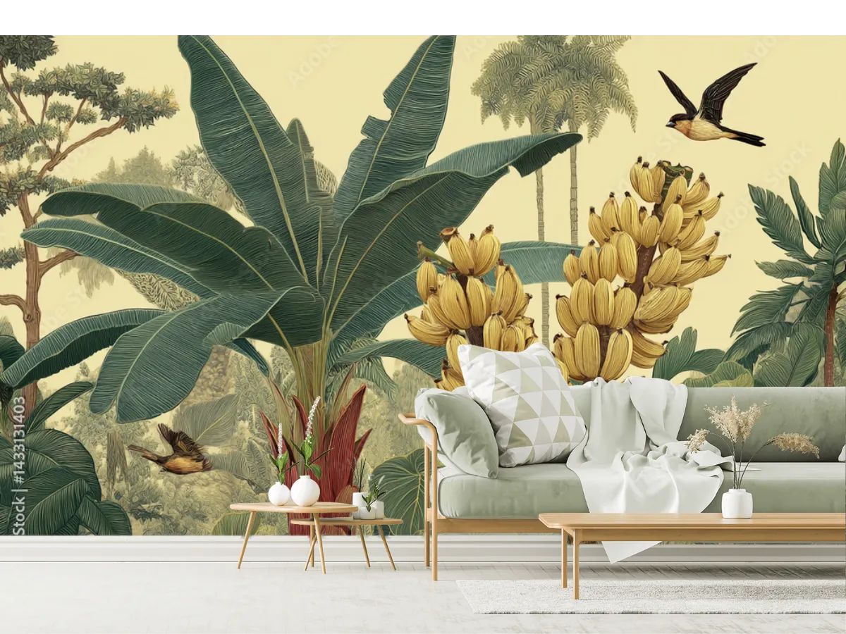 Mural Tropical Oro Banano - Fotomural Decorativo Vinil Arquitectónico