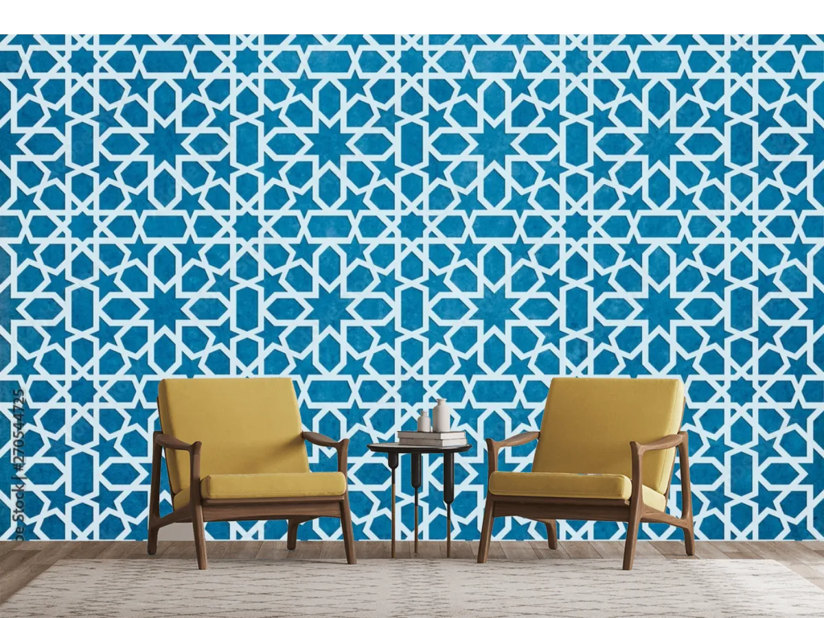 Mural Azul Estelar Árabe para Pared en Vinil o Papel Tapiz Decorativo