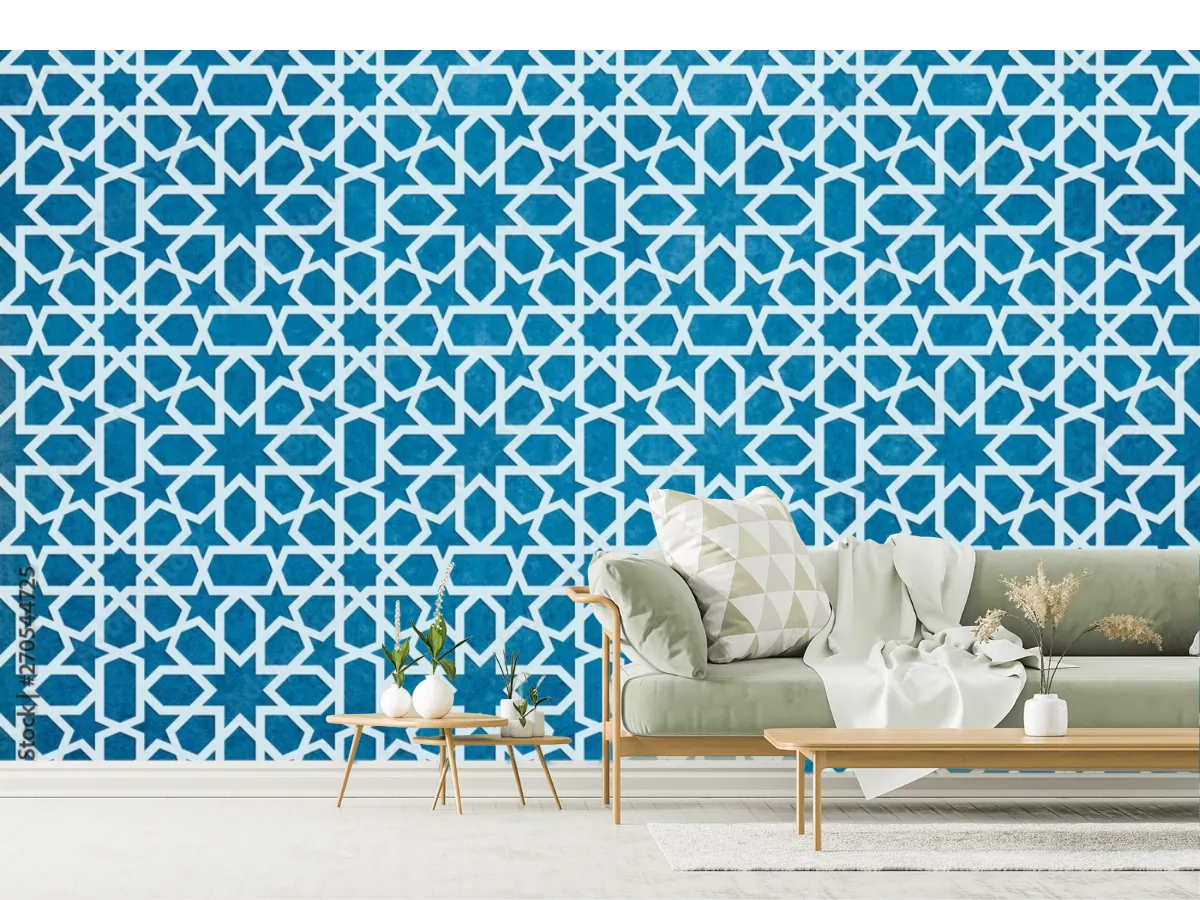 Mural Azul Estelar Árabe para Pared en Vinil o Papel Tapiz Decorativo