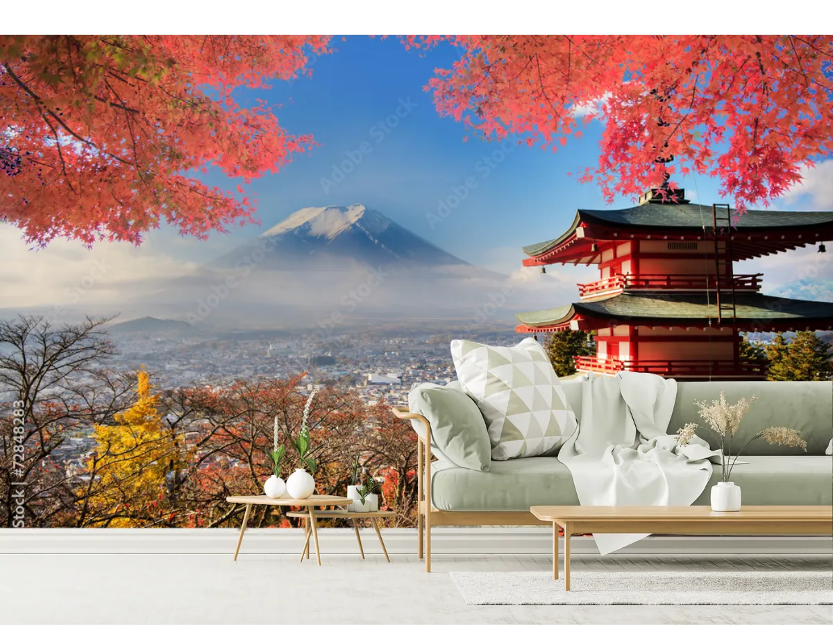 Mural Fuji Sakura en Vinil Arquitectónico o Papel Tapiz Decorativo
