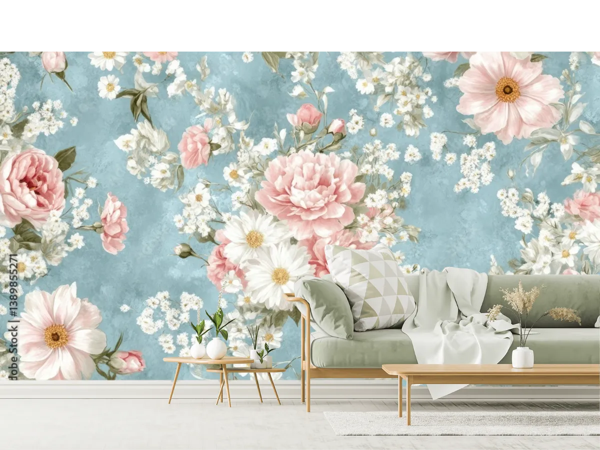 Mural Rosa Serena Floral Vintage en Vinil Arquitectónico o Papel Tapiz