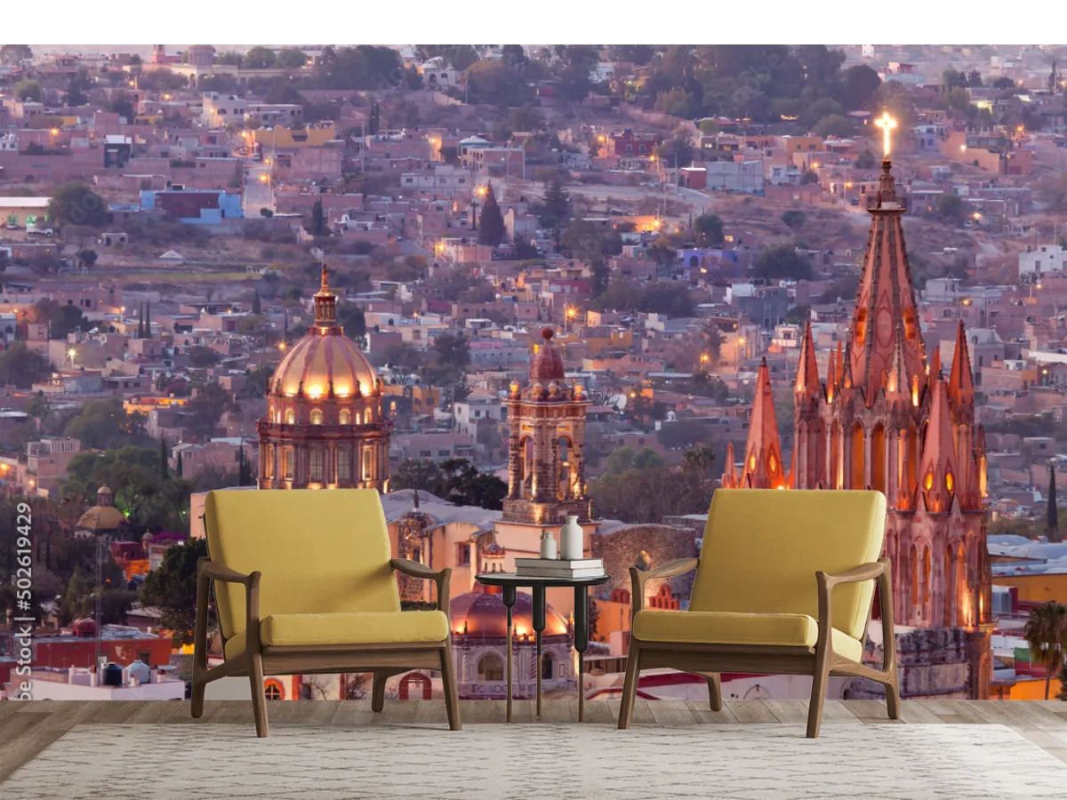 Mural Atardecer Colonial San Miguel en Vinil Arquitectónico o Papel Tapiz