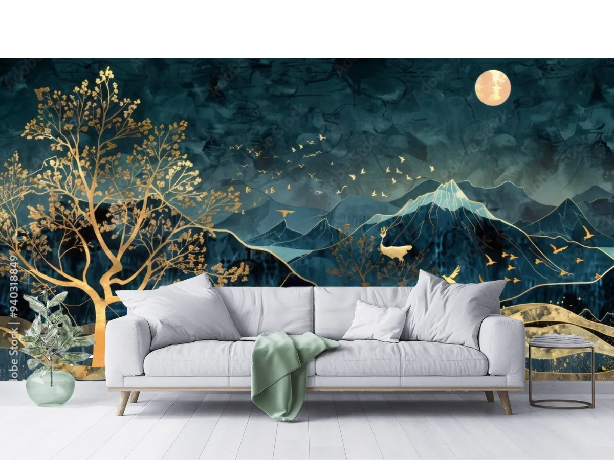 Mural Noche Dorada - Fotomural Decorativo en Vinil Arquitectónico
