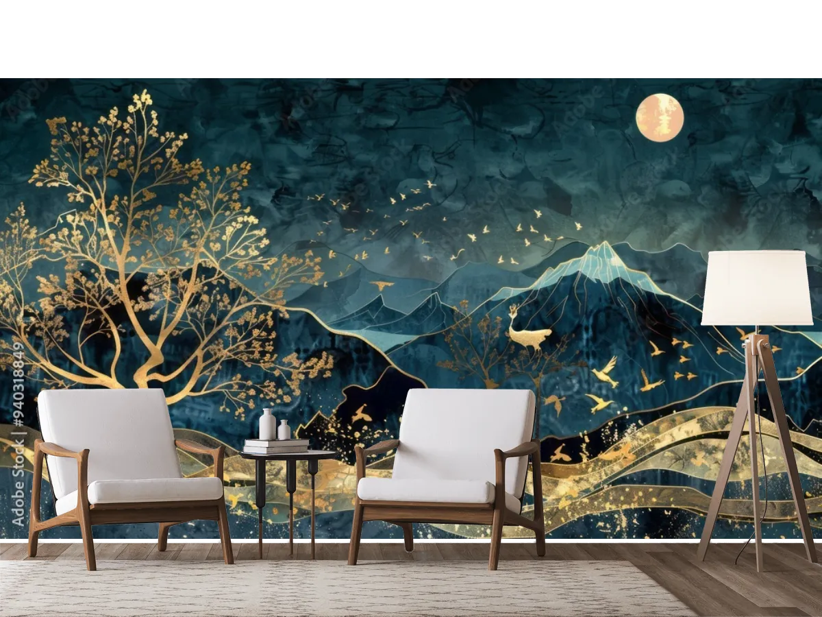 Mural Noche Dorada - Fotomural Decorativo en Vinil Arquitectónico