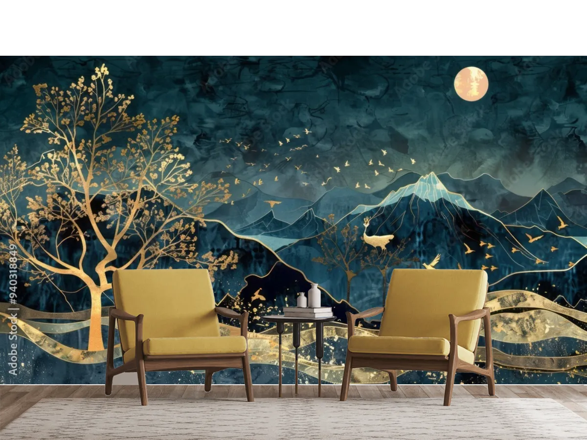 Mural Noche Dorada - Fotomural Decorativo en Vinil Arquitectónico