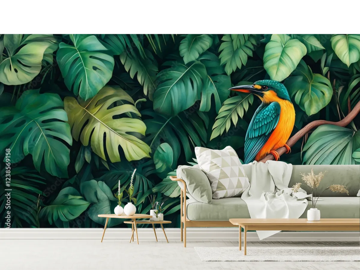 Mural Exótico Tropical Ave Paraíso en Vinil Arquitectónico o Papel Tapiz