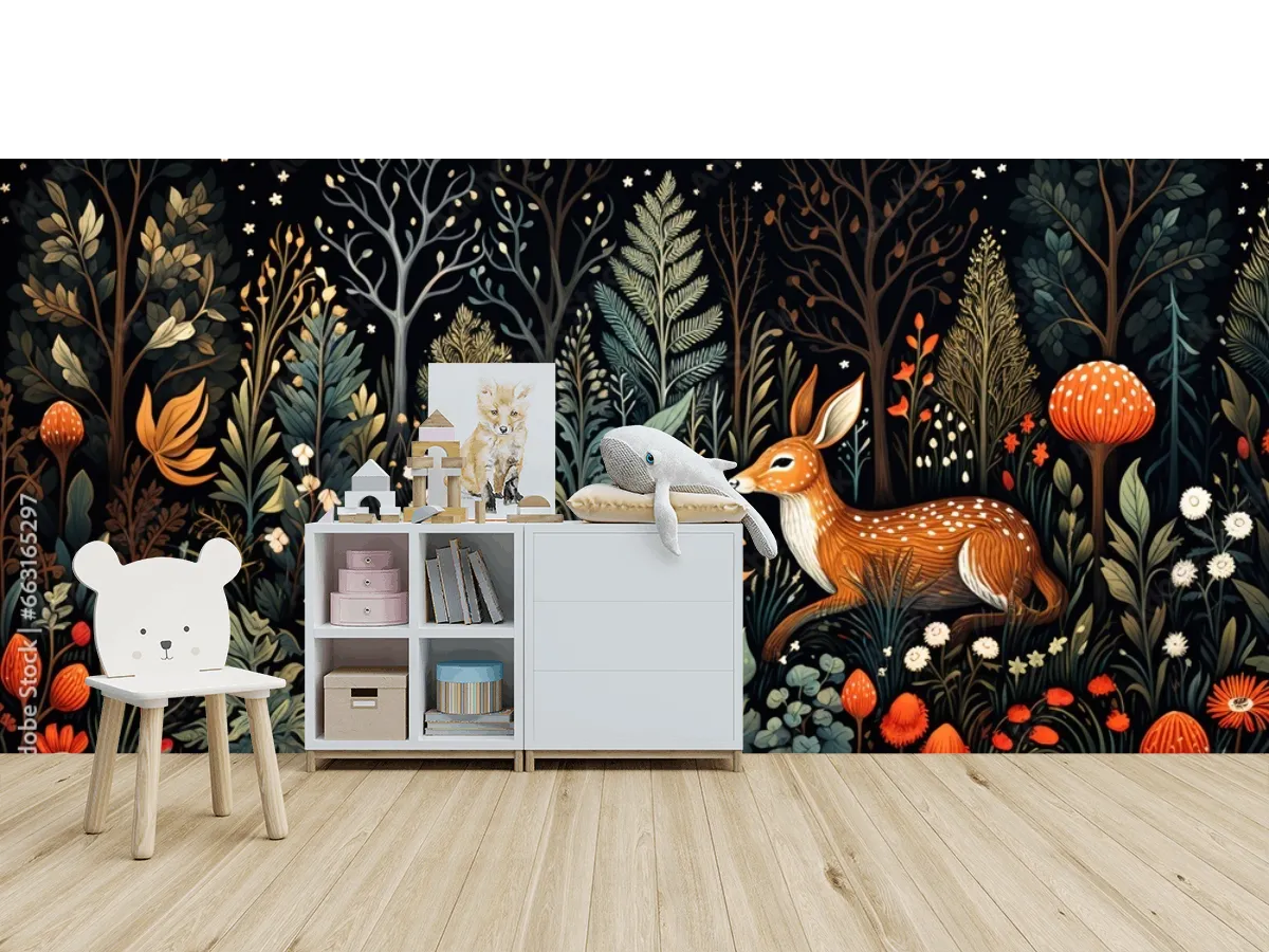 Mural Bosque Encantado con Ciervo - Fotomural para Sala, Vinil y Tapiz Decorativo