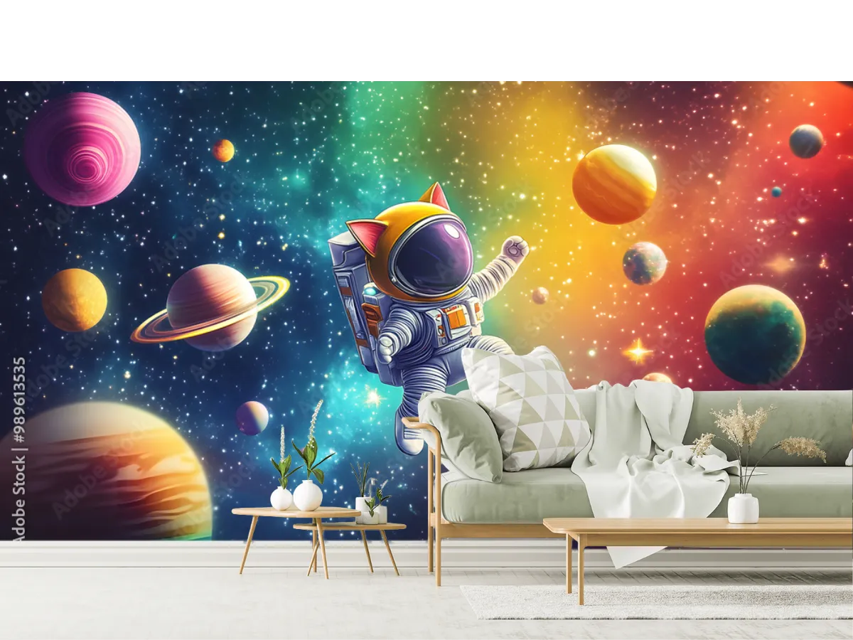Mural Galaxia Felina Espacial para Decoración de Sala - Vinil, Papel Tapiz