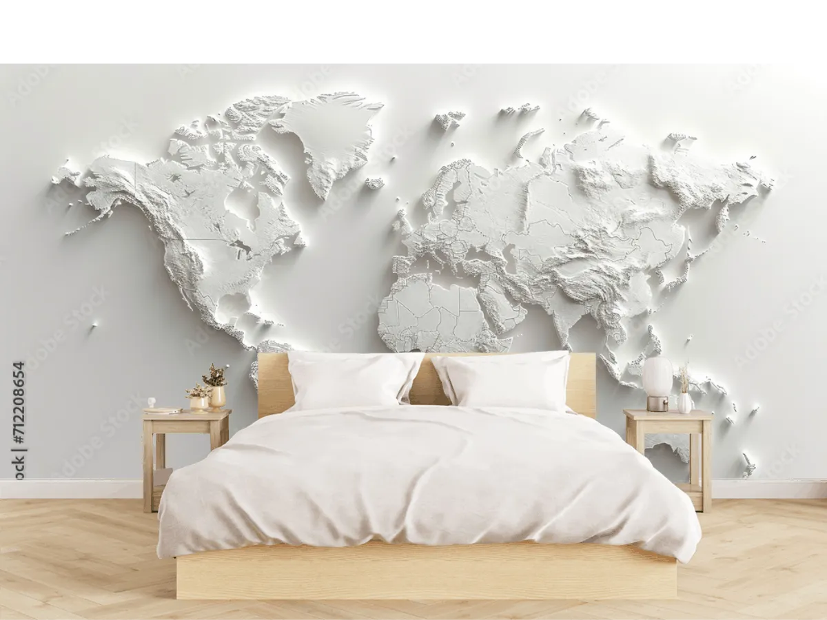 Mural Mapamundi Blanco Minimalista Vinil o Tapiz Para Pared