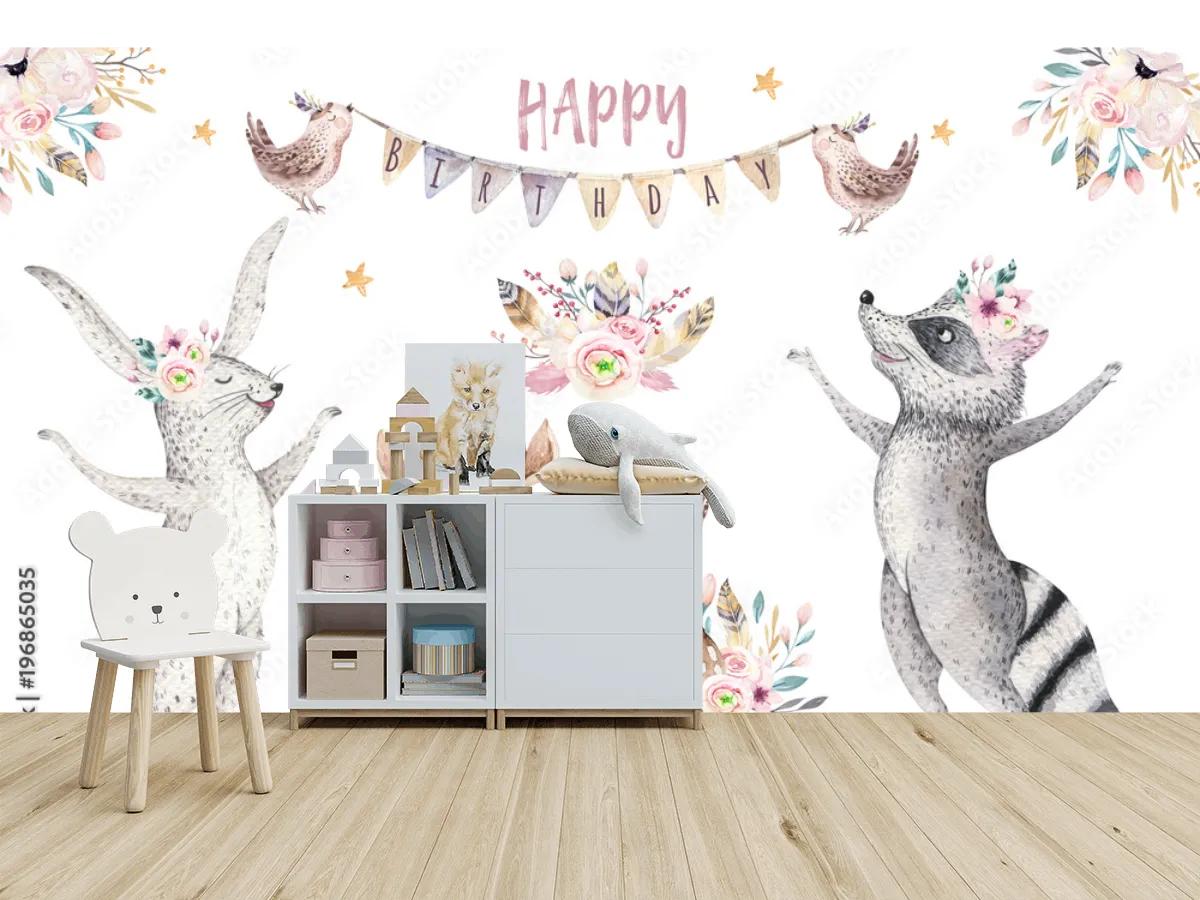 Mural Bosque Celebración Animal - Fotomural Decorativo Vinil o Papel Tapiz