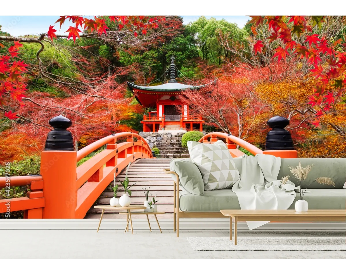 Mural Puente Zen Otoñal | Fotomural decorativo en vinil, tapiz liso o texturizado