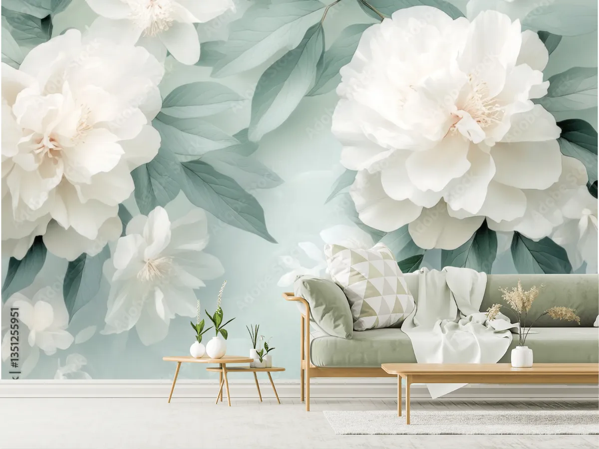 Mural Modelo Sueño de Peonías Blancas para Decoración de Pared