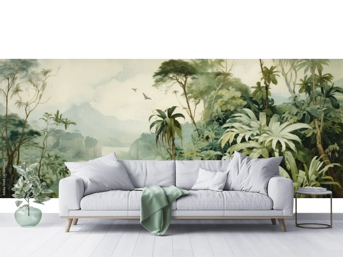 Mural Selva Esmeralda para Sala o Recámara, Vinil y Papel Tapiz Decorativo
